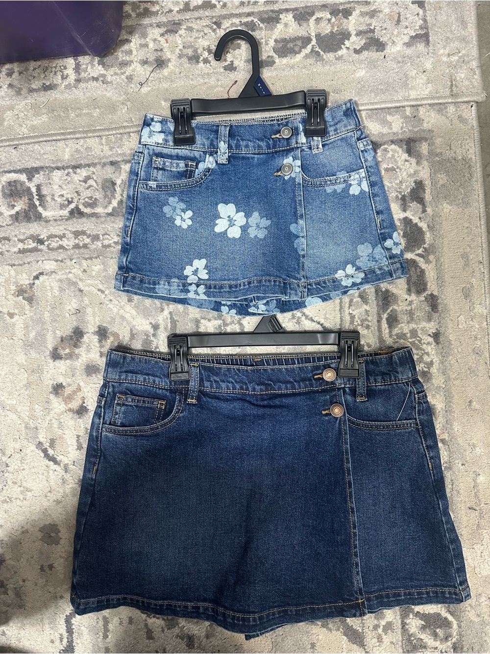 Denim Mini Skirts - Floral & Classic Dark Wash